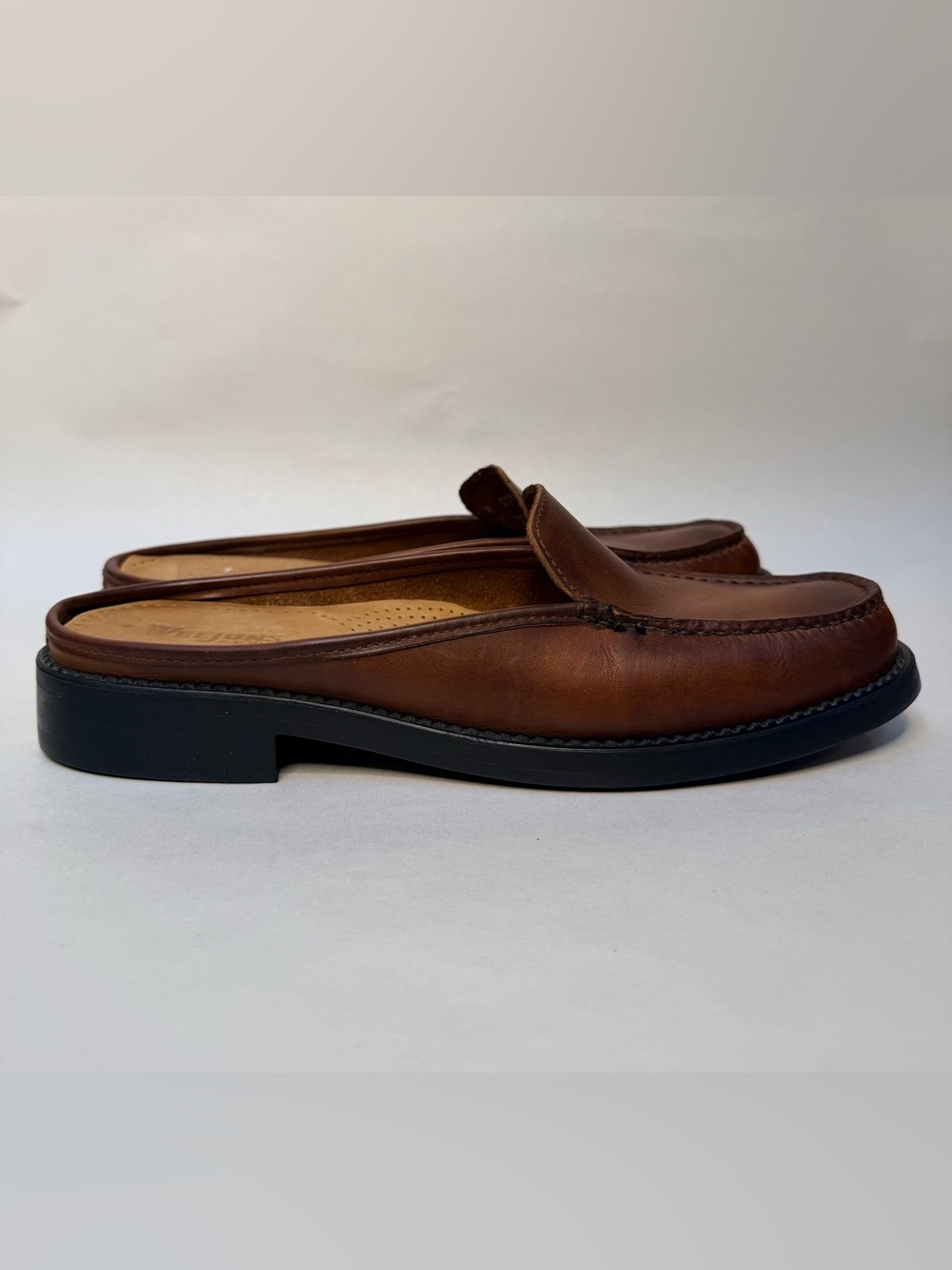 G H Bass Weejuns Brown Leather Slip On Mules Helen Womens 9.5 Venetian Style